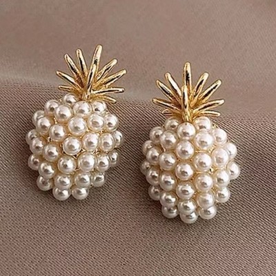 Gold & Pearl Pineapple Stud Earrings - Women Jewelry