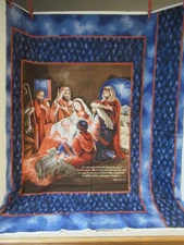 BROTHER SISTER DESIGN   Nativity Manger Scene Cotton  Fabric Panel  VTG 2011  NE