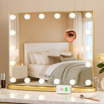 Glamour Vanity Mirror with 4 Extra Bulbs | 3 Color Modes & USB Charging