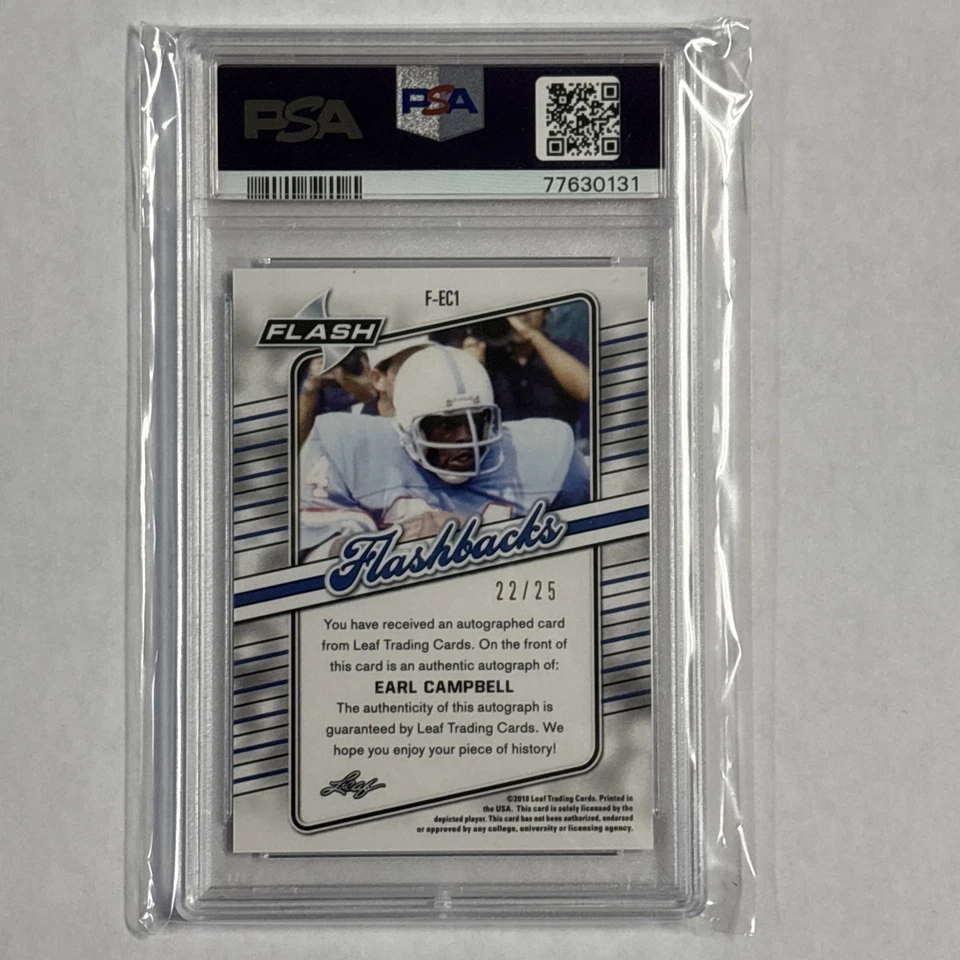 2018 LEAF FLASH FLASHBACKS AUTOS BLUE #F-EC1 EARL CAMPBELL 22/25 PSA 10 AUTO - Image 2 of 2