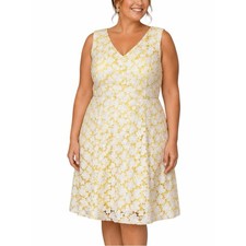 ModCloth Bliss In Attendance Floral 3D Lace Dress Yellow White Size 2X Retro