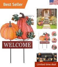 Durable 22-Inch Metal Pumpkin Welcome Sign Stakes for Autumn Enthusiasts