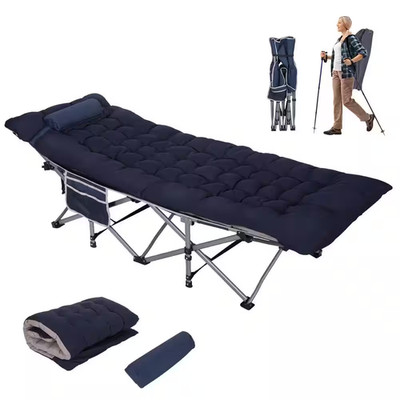 75 In. Oxford Fabric Folding Camping Sleeping Cots with Cushion, Pillow and Extr