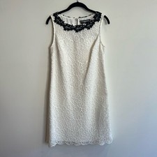 Karl Lagerfeld White Lace Dress Black Trim Sleeveless Party Cocktail S