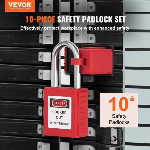 VEVOR Lockout Tagout Serrature Set, 10 PEZZI Lucchetti di Sicurezza Rosso, con 2 Chiavi - Foto 2 di 2