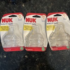 NUK Perfect Fit 2pc Wide-Neck Silicone Nipples Sz.2 6m Fast Flow - Three Packs