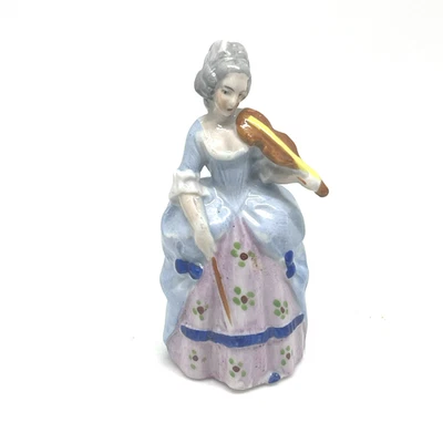 Vintage Miniature Porcelain Victorian Lady Playing The Violin Figurine Germany - Image 1 of 4