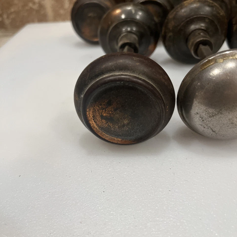 Antique Vintage Door Knob Set Lot Of 9 Complete Sets Metal Copper Finish Patina - Image 4 of 4