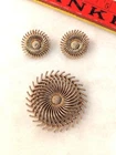 Signed Trifari Vintage Jewelry Set Gold Tone Brooch Clip Earrings Set
