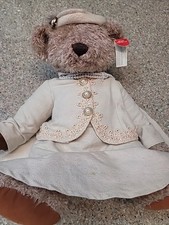 Vintage Russ Lady Bear 14" Lady Evelyn Bear Plush Dress Pearls Hat 1990s