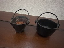 Lot of 2 Vintage Doll Miniature Toy Cast Iron Pots Pot Coal Bucket Wash