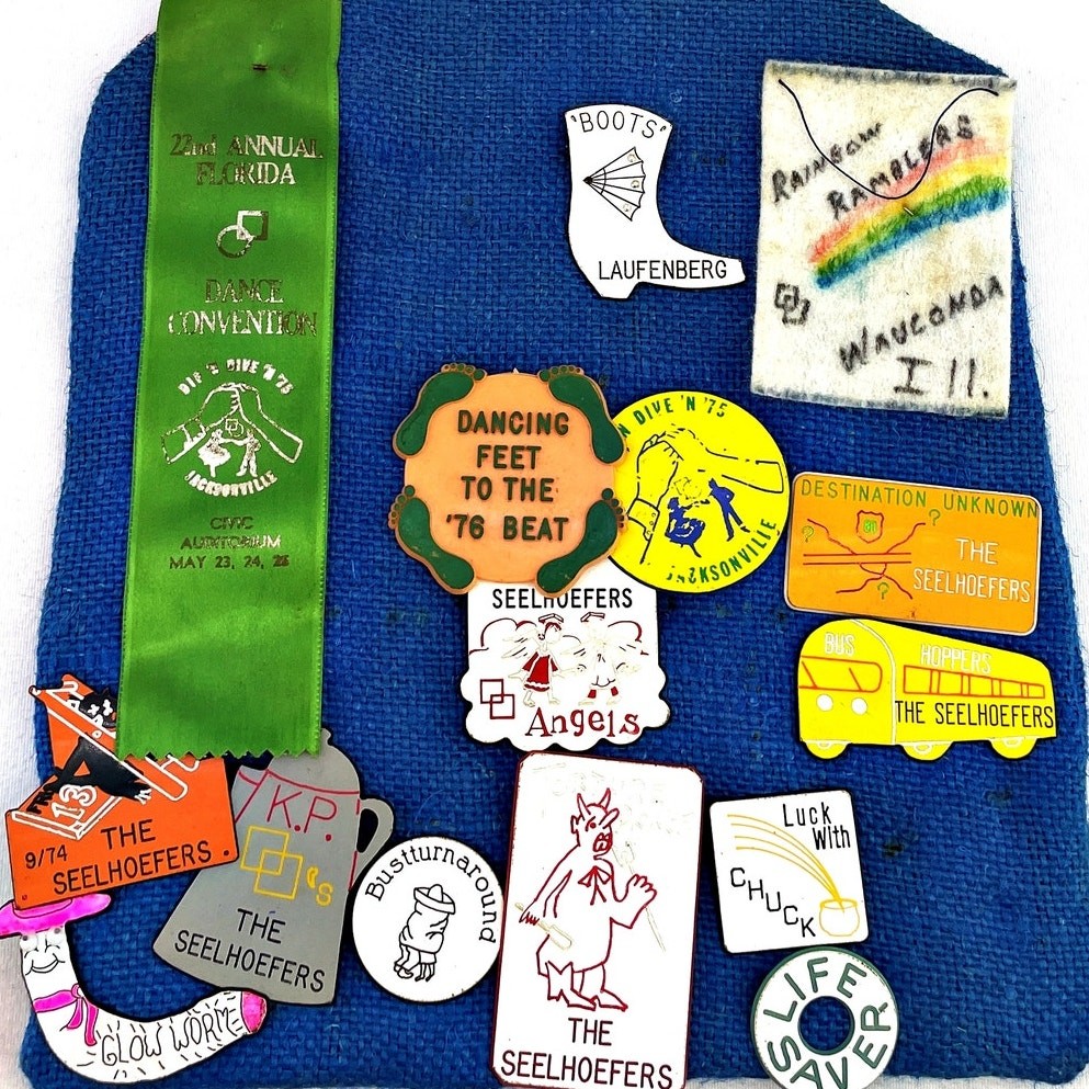 VTG 70's Square Dancing Club Pins Pinbacks Buttons Ding-A-Ling Boot Seelhoefers