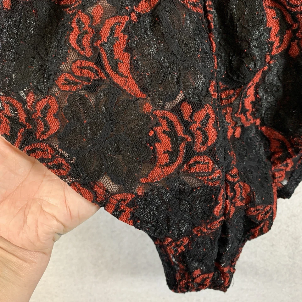 Conjunto de cami de encaje Burn Out vintage años 80 cintura alta negro rojo burlesque hecho en EE. UU. Foto 4 de 4
