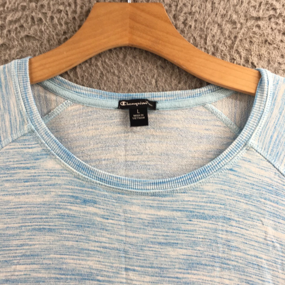 Camisa Champion Manga Larga Mujer L Azul Cuello Redondo Pullover Informal Ligera Foto 3 de 4