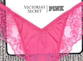 Victoria's Secret Very Sexy NWT Medium Pink Lace Trim High Leg Thong Panty