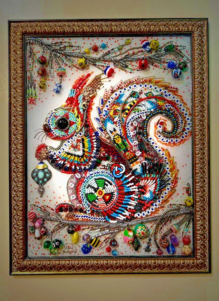 SQUIRREL, FRAMED JEWELRY ONE OF A KIND ART, UNIQUE GIFT DECOR - Image 2 of 4