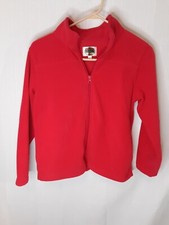 Bass Pro Outdoor Kids SZ L Fleece Jacket Red Full Zip No hood Collared Camping
