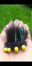 3 X BLACK  BOOBIE Flies with yellow EYE. On Size 10 hooks Tied In The UK.