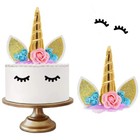 Unicorn Happy Birthday Party Cake Topper Kids Decoration Eye Lashes 