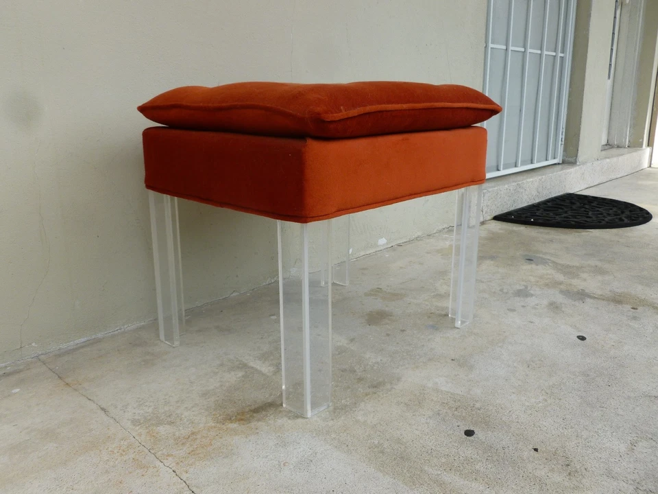 BANCO FAB NARANJA QUEMADO AÑOS 70 CON PATAS LUCITE Foto 2 de 4