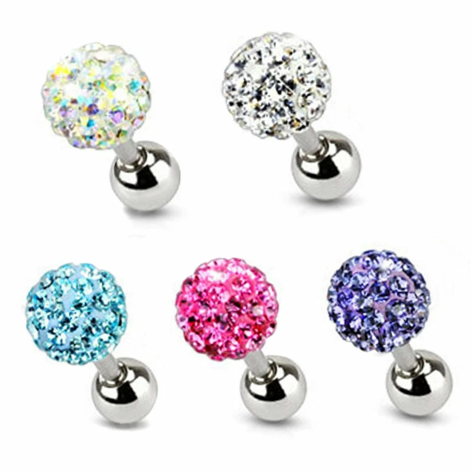 Labret Piercing Ear Ring Surgical Steel 6 8mm Stud Crystal Flat Back Tragus 316L - Image 3 of 4