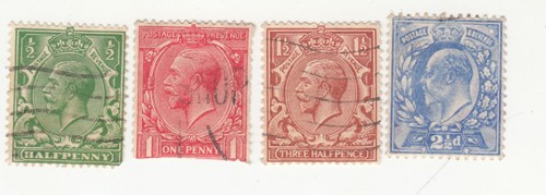 Great Britain 1912-13 King George V. 1/2p, 1p, 1 1/2p, 2 1/2p. Sc# 159-161, 163.