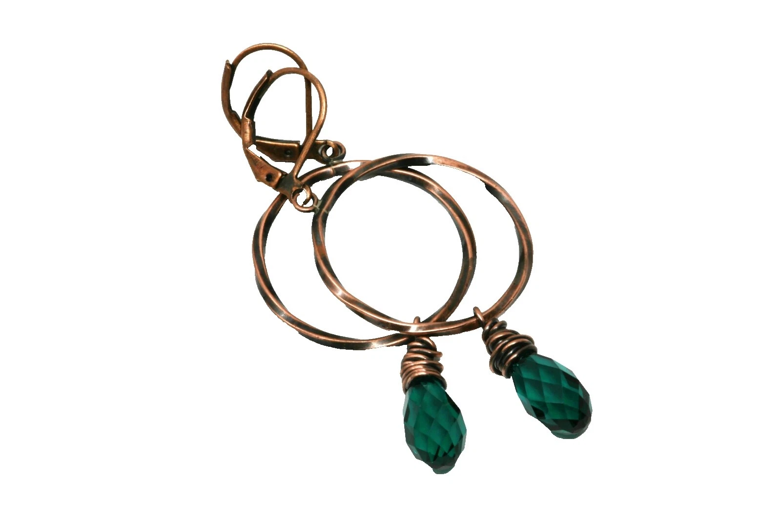 Cobre Cristal Pendientes hechos a mano