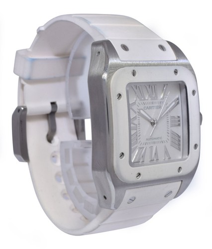 Cartier Santos 100 Medium Steel White Rubber Automatic Watch W20122U2 2878 - Picture 4 of 9