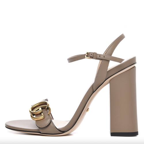$1290 Gucci Beige Leather Gold GG Marmont Lifford Ankle Wrap 105MM Sandals 36/6