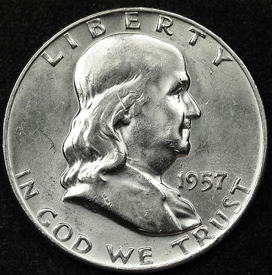1957-d  Franklin Half. 100% Fully Separated Bell Lines. Nice B.U. (Inventory) 