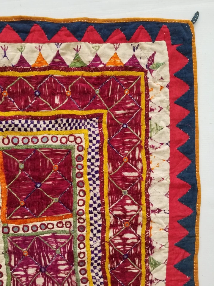 Vintage Indian Kutch Mirror Work Embroidered Tapestry 80x80cm - Image 4 of 4