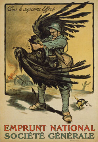 WA80 Vintage WWI French War Loan German Imperial Eagle Poster WW1 Re-Print A4 - Picture 1 of 1