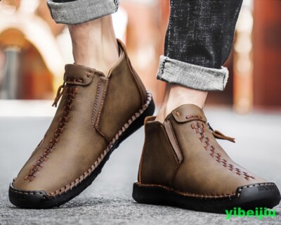 Fashion Men's Ankle Boot Shoes Vintage Zipper Casual Handmade