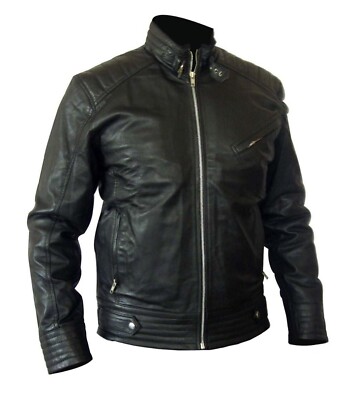 Classic Mens Pure Real Leather Bomber Jacket Ricano Erik Biker Style Jacket