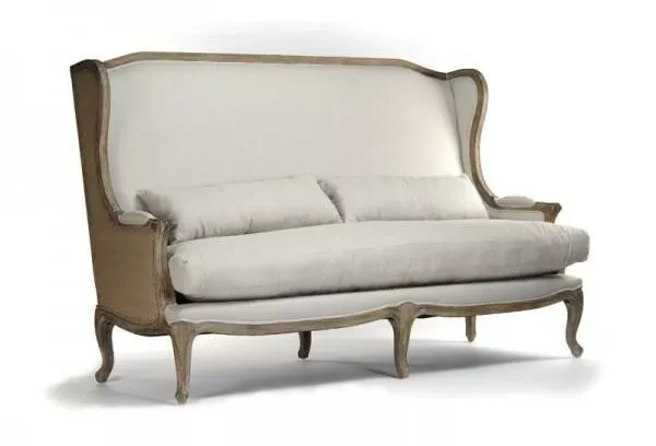 French Country Highback Loveseat Settee Sofa Natural Linen Deconstructed back