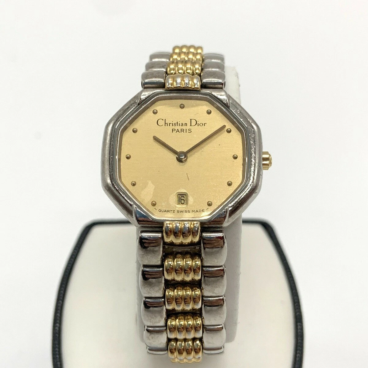 Montre analogique Christian Dior 48.203 Depose Swing octogonale quartz or argent d'occasion