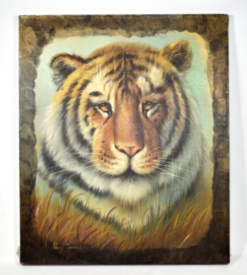 Vintage Tiger 20x24 Original Painting Canvas Signed Percy Jenkins