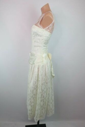 VTG 80s 90s GUNNE SAX Ivory Lace Wedding Dress Party Prom Fit Flare sz S Bubble - Picture 6 of 8