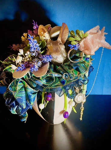 Custom OOAK Whimsical White Rabbit Alice In Wonderland Floral Decor porcelain