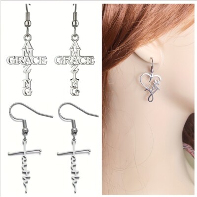 3 Pair Earrings Stainless Steel Cross and Heart Earrings Design Ideas Gifts