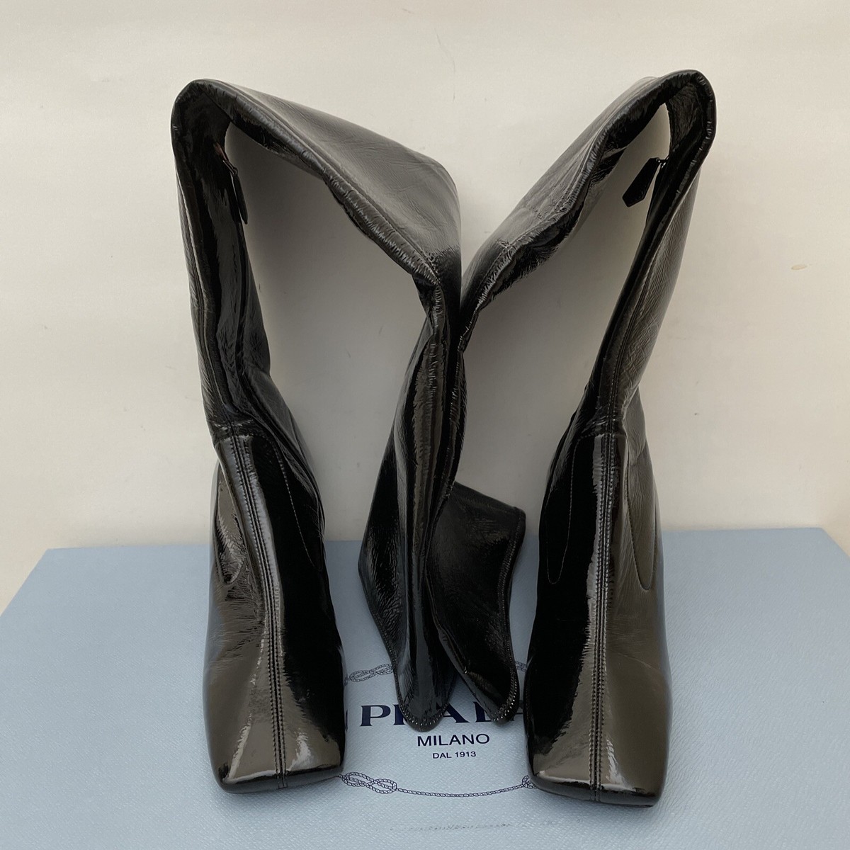 PRADA STRETCH FAUX PATENT LEATHER OVER THE KNEE THIGH HIGH PRADA STRETCH FAUX PATENT LEATHER OVER THE KNEE THIGH HIGH