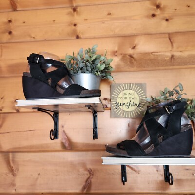 OTBT Freedom Wedge Sandals Strappy Ankle Black Leather Slingback Shoes Size 10 M