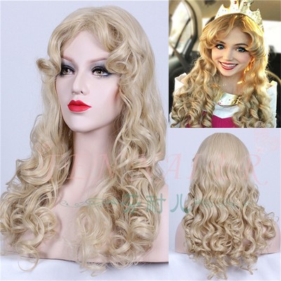 Princess Aurora Sleeping Beauty Long Curly Shallow Flax Cosplay