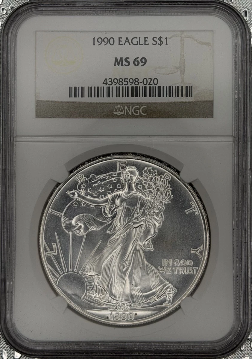 ト*ラ様 【鑑定済】1990年 シルバーイーグル銀貨 ICG MS69 純銀 1 American Eagle MS 69 Graded 1990 Silver Bullion Coins for sale | eBay