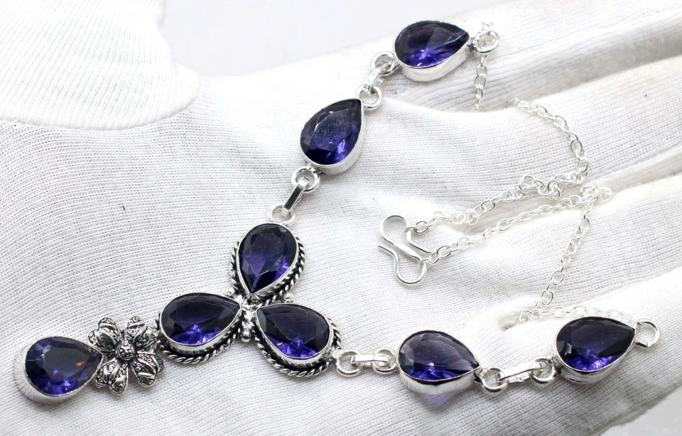 Purple Amethyst Gemstone 925 Sterling Silver Jewelry Necklace Size-17-18" - Image 2 of 4