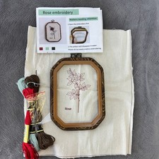 Rose Embroidery Kit Stamped Cloth With Frame  Supplies