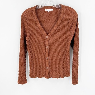 DR2 Brown Y2K Fitted Cardigan Button Front Stretch Baby Tee Style S