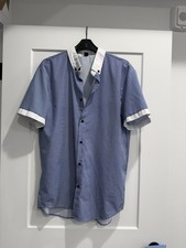 NEW Mens Button Down Short Sleeve Shirt xl blue