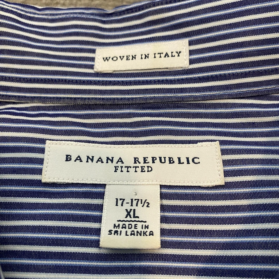 Camisa masculina Banana Republic XL azul branca listrada com botão ajustado Itália algodão - Imagem 4 de 4