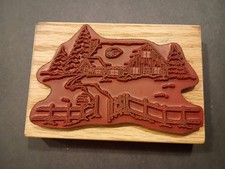 Rubber Stamp Winter Snowy Country Landscape Cabin Farmhouse Stampscape Scene
